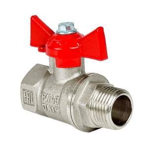 Кран шаровой латунный PREMIUM для ВОДЫ 1/2" ВР/НР бабочка, НИКЕЛИР-Й VALFEX 11Б27фт1М (72/18)