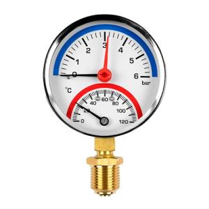 Термоманометр радиальный (ниж.подкл.) с контрольной стрелкой, 63 мм, 1/2", 4 бар, 120°С VALFEX (100)