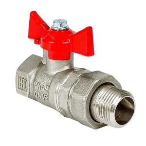 Кран шаровой N/P59 для ВОДЫ  3/4" ВР/НР бабочка, с амер., латунный НИКЕЛИР VALFEX 11Б27фт1М (56/14)
