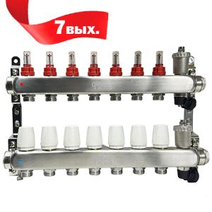 Коллекторная группа CF нерж сталь 7 вых. в сборе с автоматическим воздухоотводчиком, расходомерам.