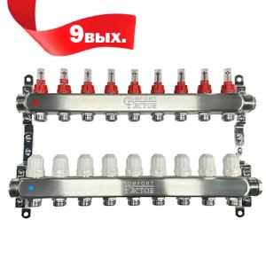 Коллекторная группа CF нерж сталь 9 вых. в сборе с расходомерами и термостатическими клапанами