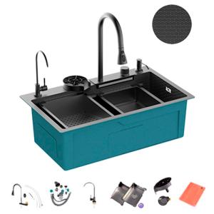 DS7545B-1 Многофункциональная мойка для кухни 750*450*220mm , чёрная