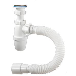 СП-3202, Сифон бутылочный с нержавеющей решеткой 63 мм и гибкой трубой 40-40/50, СП-3202