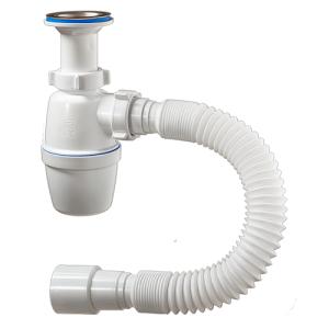 СП-40029, Сифон бутылочный с литым выпуском, нержавеющей решеткой 70 мм и гибкой трубой 40-40/50, СП-40029