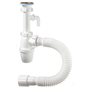 СП-32079, Сифон бутылочный 1 1/4 х 40, малый корпус с удлиненным патрубком, с одним отводом, гибкой трубой 40-40/50, СП-32079