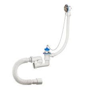 СП-800821, Сифон для ванны, регулируемый, с нержавеющей решеткой D-70мм, с переливом и гибкой трубой 40-50