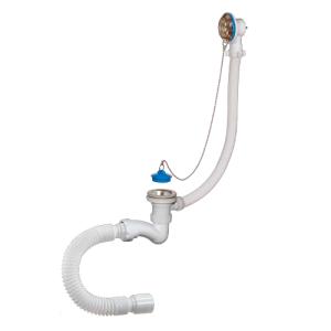 СП-400821, Сифон для ванны с нержавеющей решеткой D-70мм, переливом и гибкой трубой 40-50