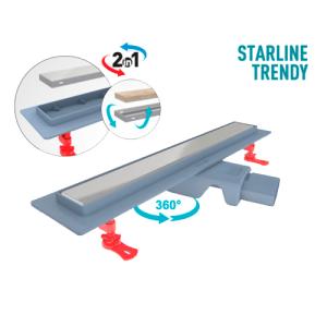 Трап линейный STARLINE TRENDY 60см с регулируемым на 360° отводом d 50mm, 2 в 1(решетка "перевертыш"), сух. затвор, лента